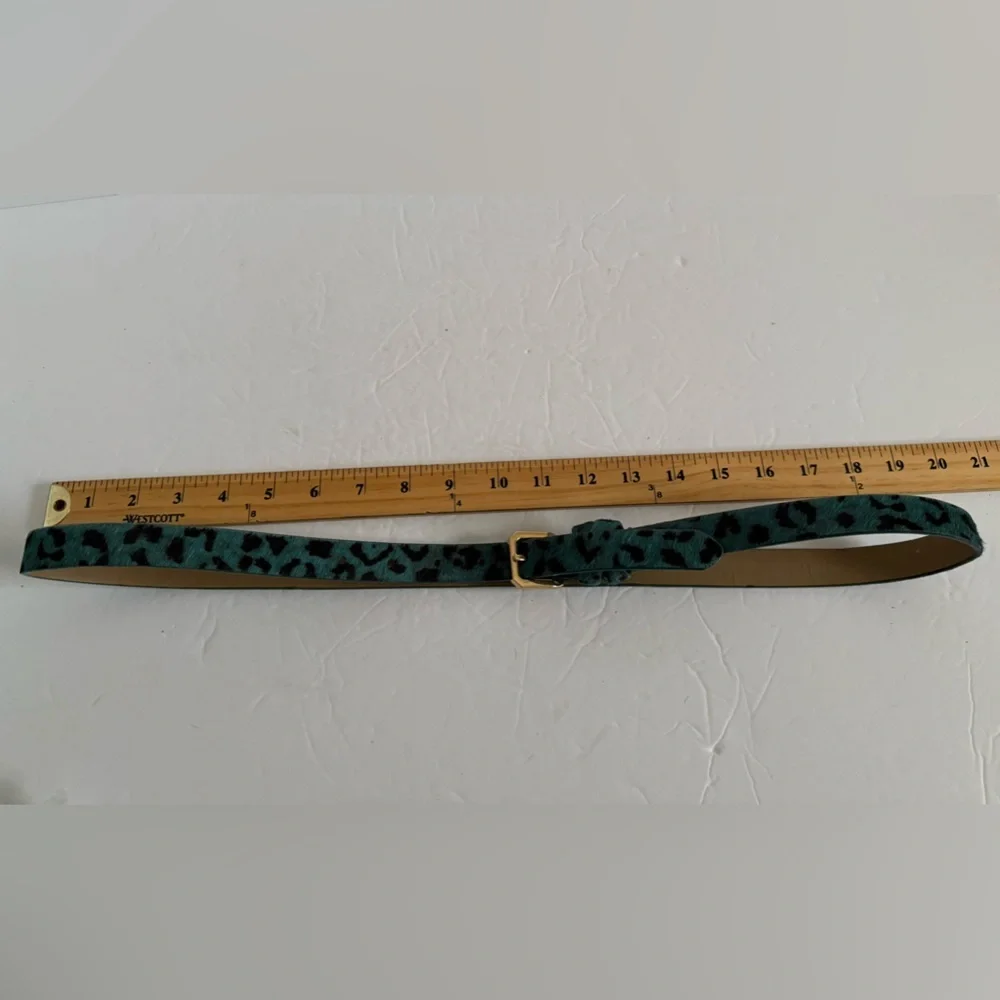 Teal Leather Belt with Gold Buckle and Textured Design